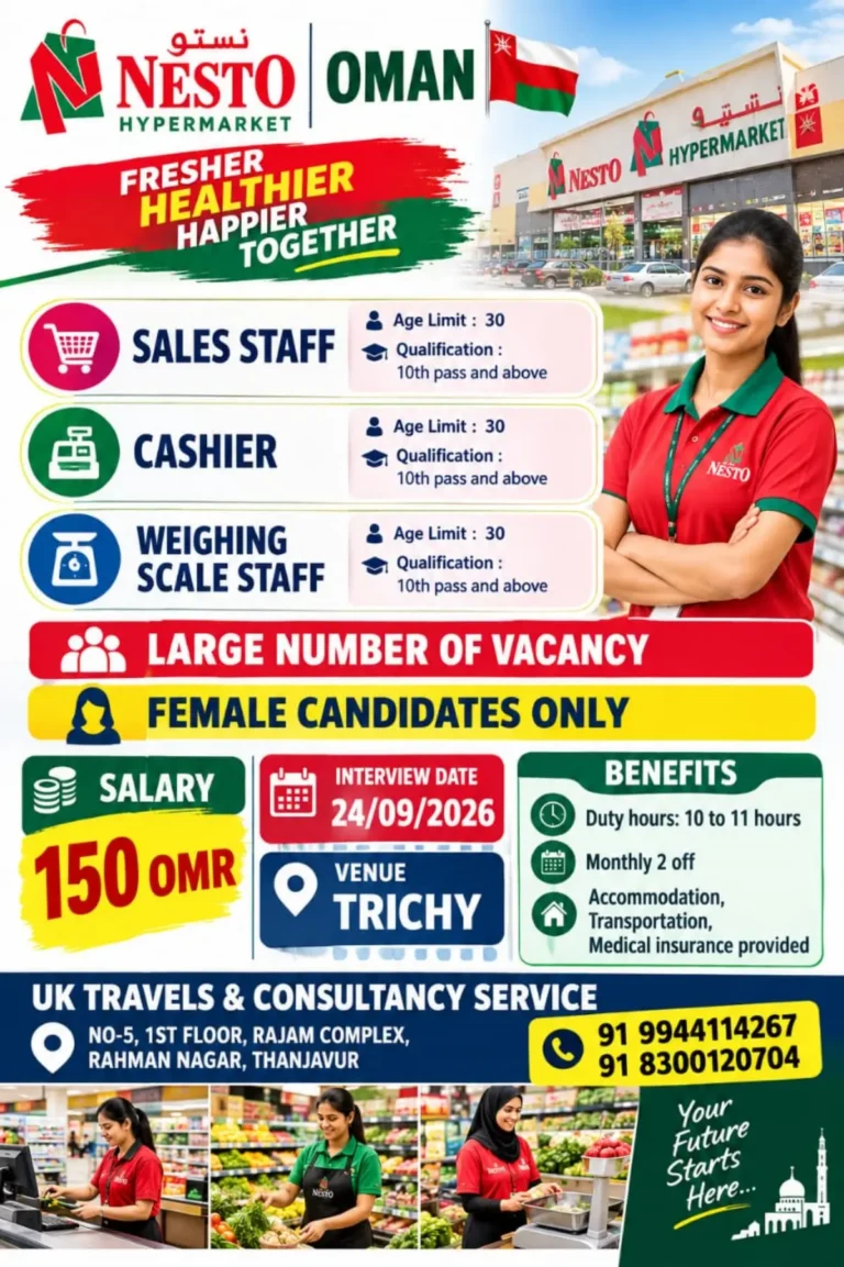 Nesto Oman Recruitment 2026: Sales Staff, Cashier & Weighing Scale Staff Vacancies | Salary 150 OMR