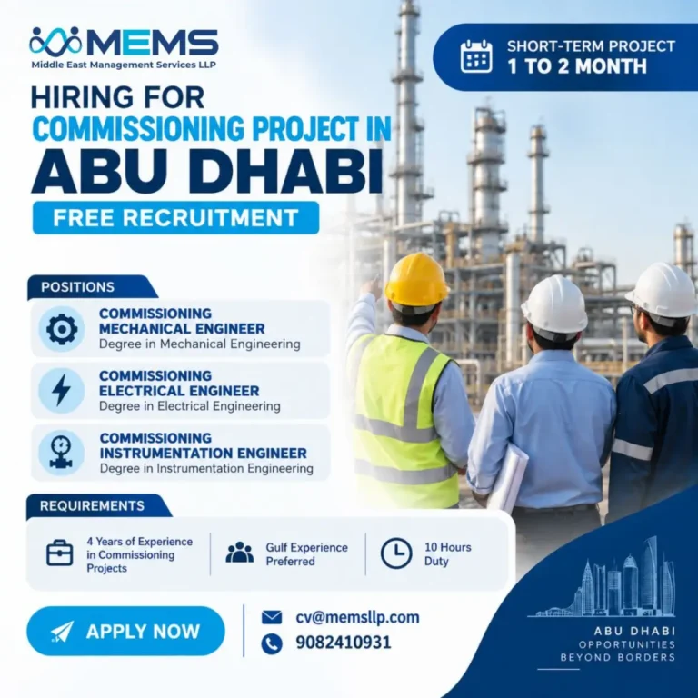Abu Dhabi Commissioning Project Jobs 2026 – Mechanical, Electrical & Instrumentation Engineers