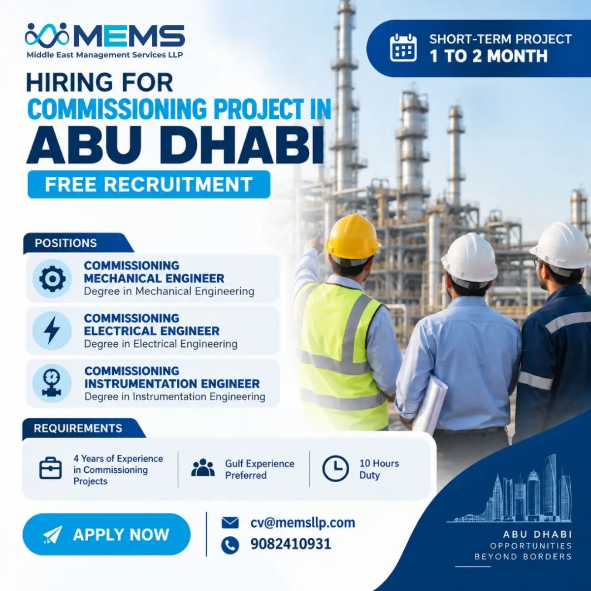 Abu Dhabi Commissioning Project Jobs 2026 – Mechanical, Electrical & Instrumentation Engineers