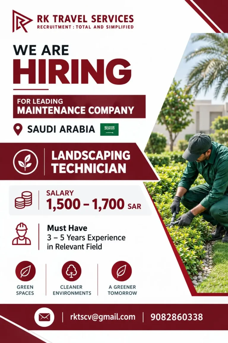 Saudi Arabia Landscaping Technician Recruitment 2026 – Salary Up to SAR 1,700, Apply via Email