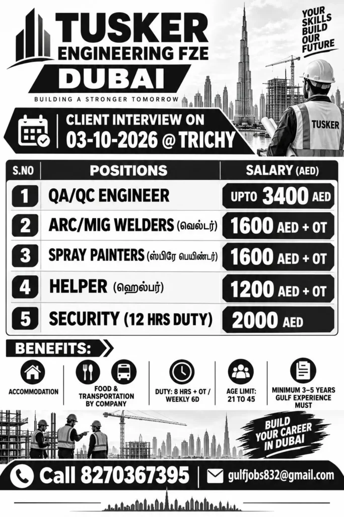 Tusker Engineering FZE Dubai Recruitment 2026