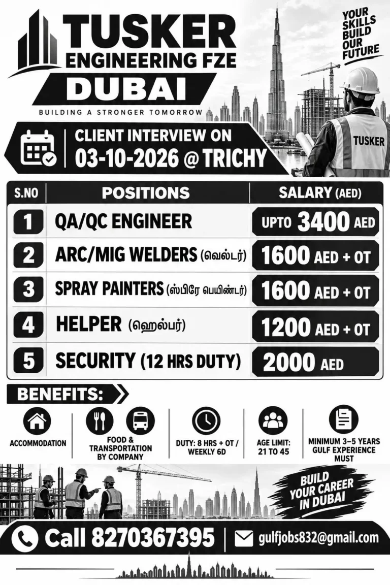 Tusker Engineering FZE Dubai Recruitment 2026