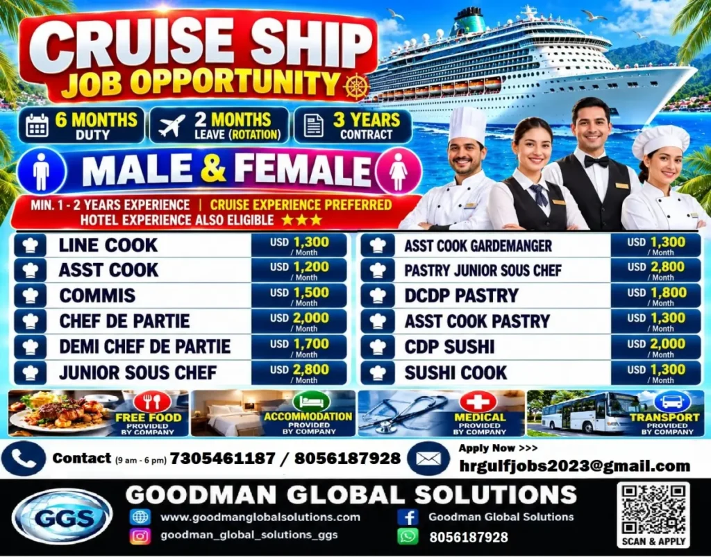 Cruise Ship Jobs 2026: Apply for Chef and Cook Vacancies with Salaries up to USD 2,800