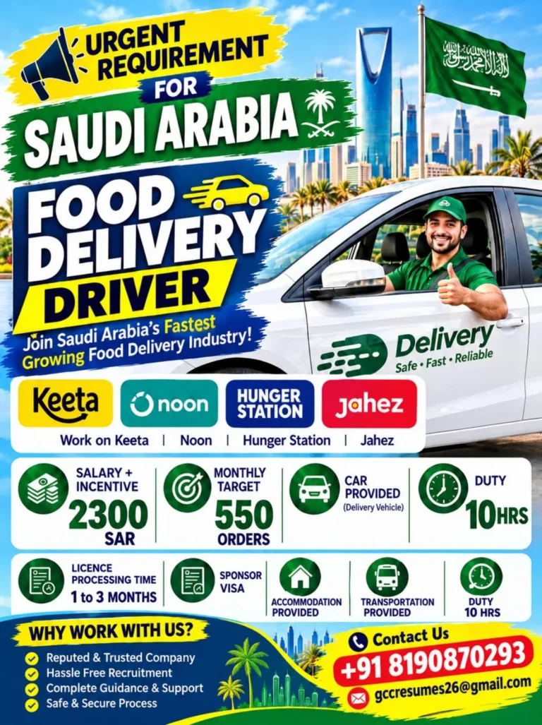 Saudi Arabia Food Delivery Driver Jobs 2026: Salary SAR 2,300 + Incentives