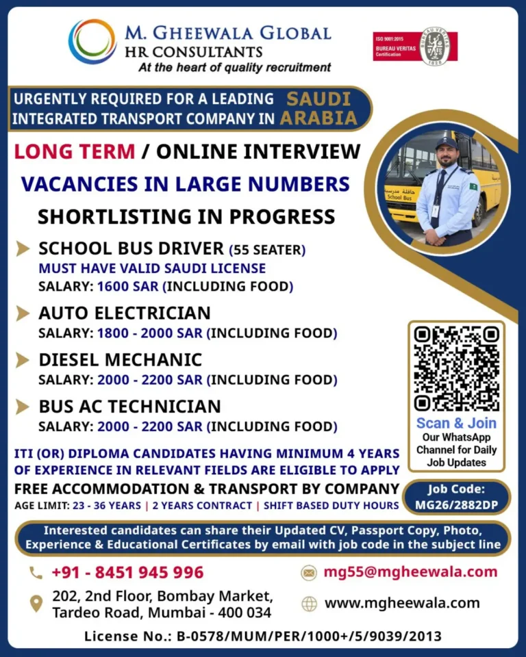 Saudi Arabia Transport Jobs 2026: Driver, Mechanic Vacancies