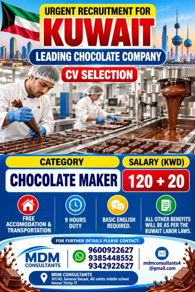 Kuwait Chocolate Maker Recruitment 2026 – Salary, Benefits and How to Apply