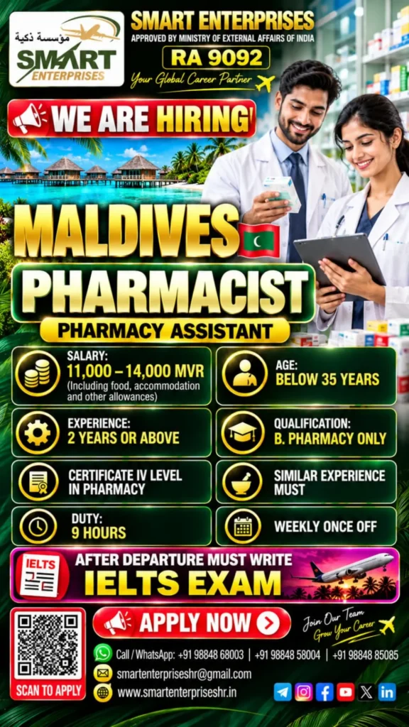 Maldives Pharmacist and Pharmacy Assistant Recruitment 2026 – Salary, Eligibility and Apply Details 1 Maldives Pharmacist Recruitment 2026 – Salary Up to MVR 14,000