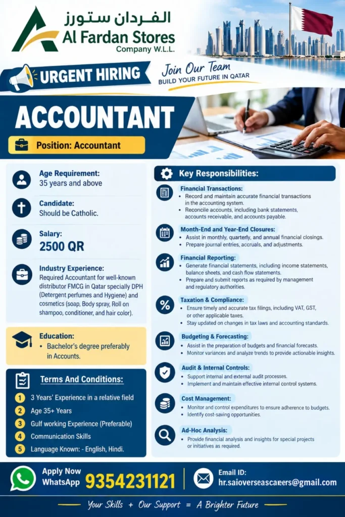 Al Fardan Stores Recruitment 2026: Accountant Job in Qatar for Experienced Candidates