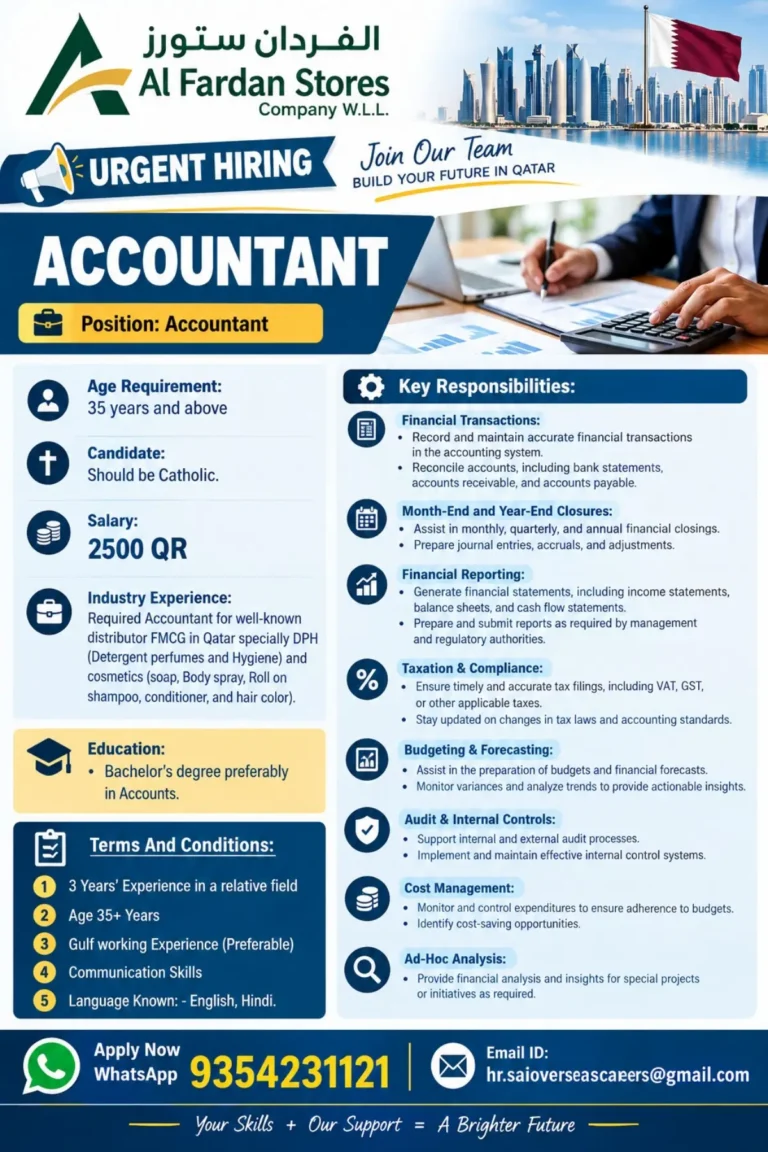 Al Fardan Stores Recruitment 2026: Accountant Job in Qatar for Experienced Candidates