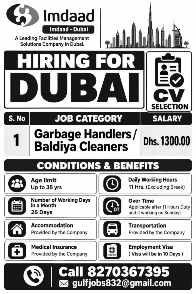 Imdaad Dubai Recruitment 2026 – Cleaner & Garbage Handler Jobs