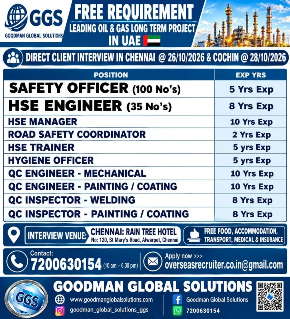 UAE Oil & Gas Jobs 2026: GGS Direct Interview in Chennai & Cochin