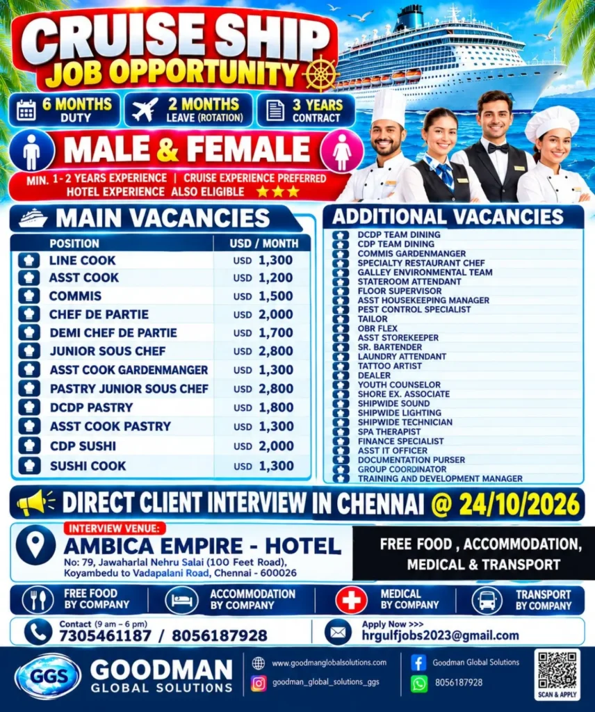 Cruise Ship Jobs 2026 | Salary Up to $2,800 Per Month