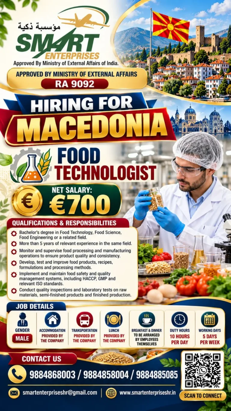 Smart Enterprises Macedonia Recruitment 2026 – Food Technologist Jobs