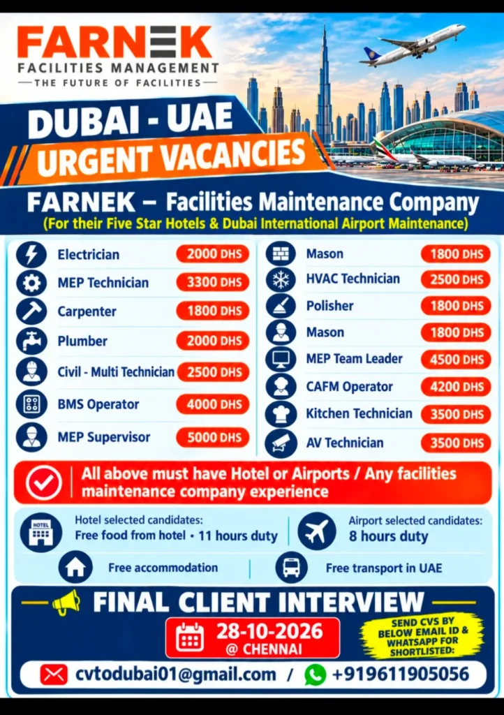 FARNEK Dubai Recruitment 2026 | UAE Jobs, Salary Up to AED 5000