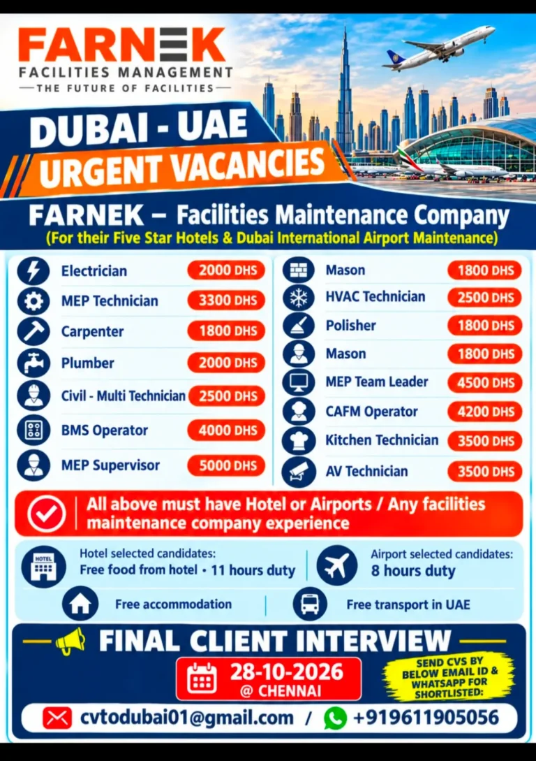 FARNEK Dubai Recruitment 2026 | UAE Jobs, Salary Up to AED 5000