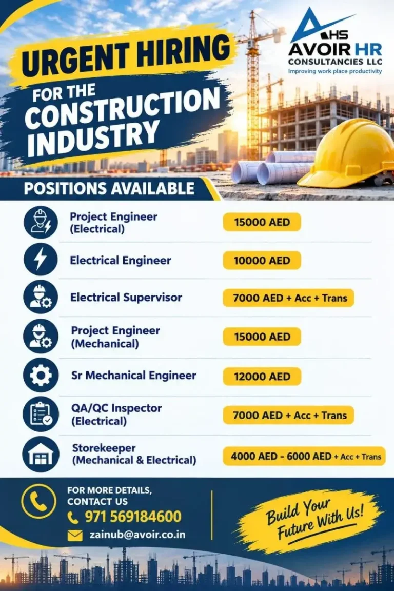 UAE Construction Jobs 2026 – Urgent Hiring for Multiple Positions