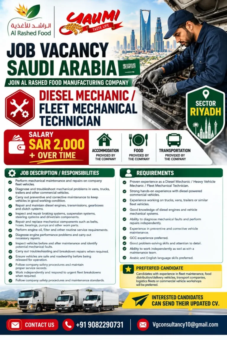 Al Rashed Food Recruitment 2026 – Diesel Mechanic Jobs in Saudi Arabia