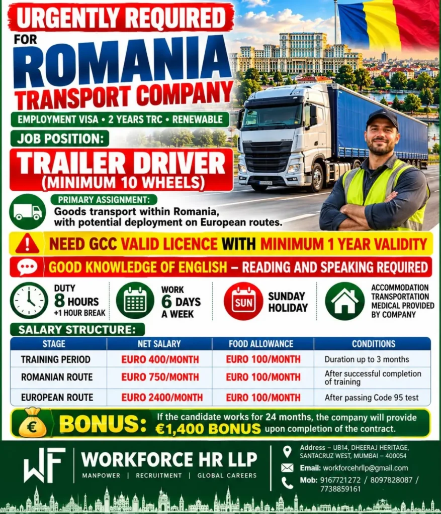 Romania Trailer Driver Jobs 2026 – Salary Up to €2,400