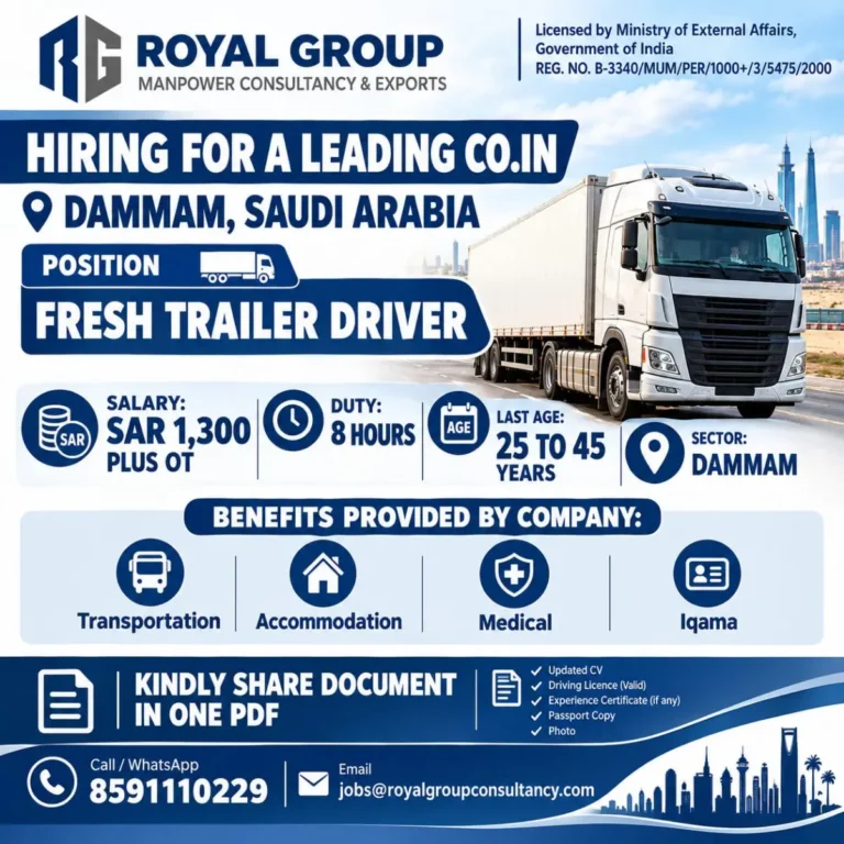 Royal Group Recruitment 2026: Fresh Trailer Driver Jobs in Dammam, Saudi Arabia
