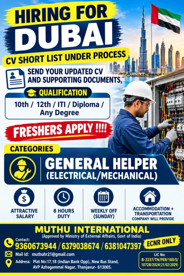 Dubai Job Vacancy 2026 – General Helper Jobs for Freshers