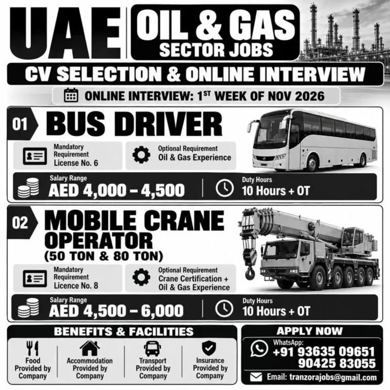 UAE Oil & Gas Jobs 2026 – Bus Driver, Mobile Crane Operator Vacancy
