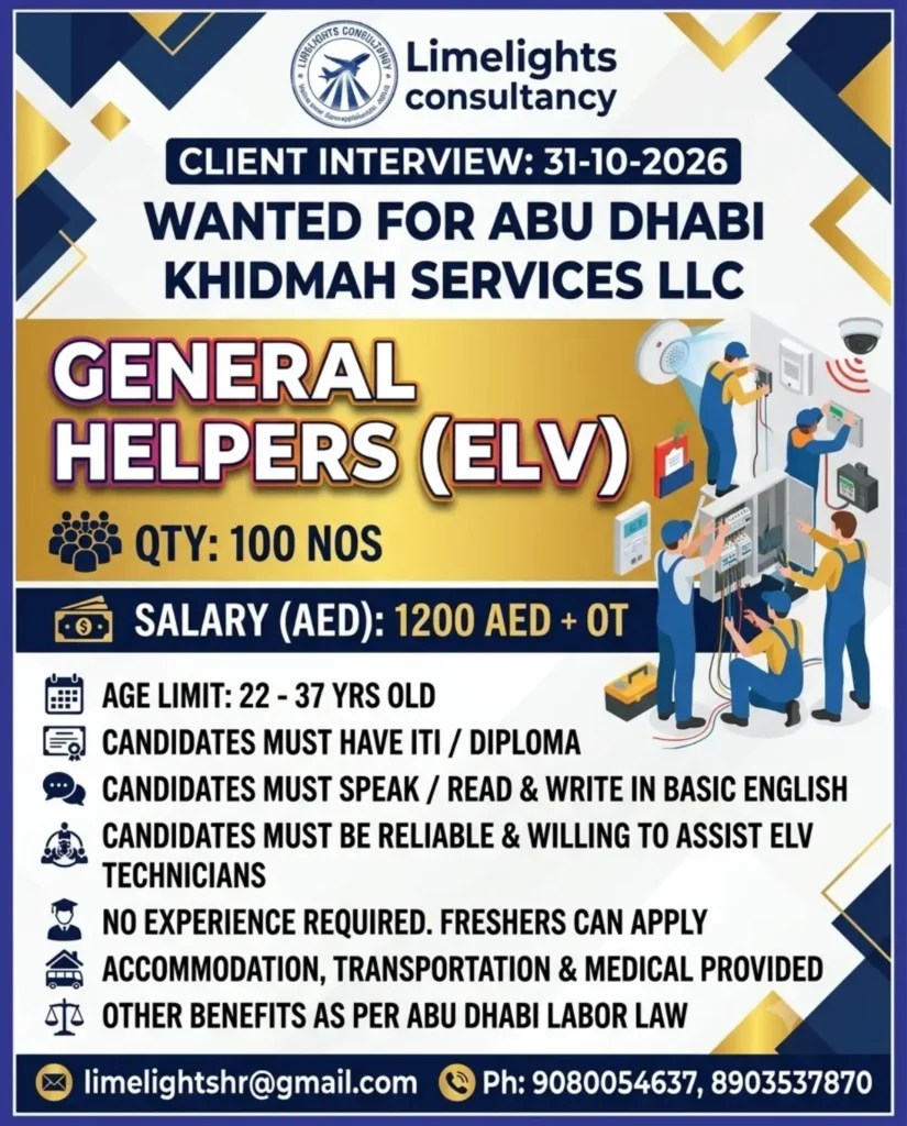 Abu Dhabi Khidmah Services LLC Recruitment 2026 – 100 Helper Jobs