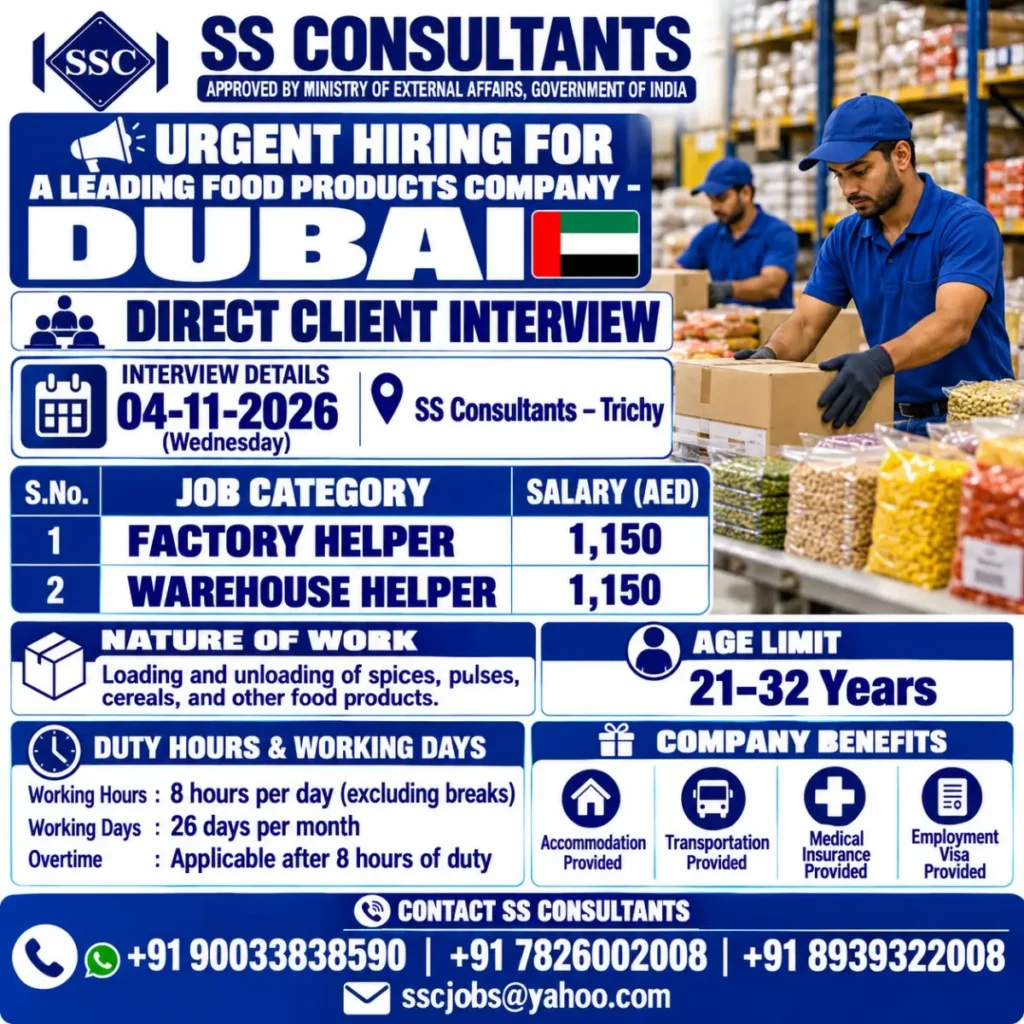 Dubai Jobs 2026 – Factory Helper & Warehouse Helper Salary AED 1,150
