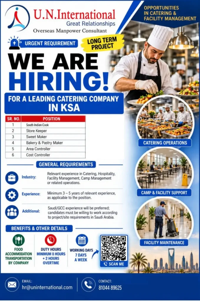 Saudi Arabia Catering Jobs 2026 – 6 Vacancies | Apply Now