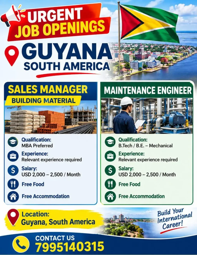 Guyana Jobs 2026: Sales Manager and Maintenance Engineer Vacancies – Salary Up to USD 2,500