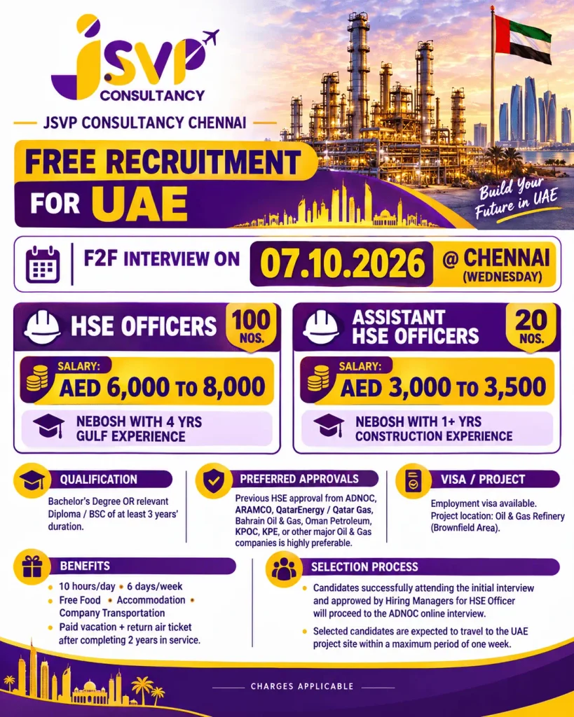 UAE Recruitment 2026: HSE Officers & Assistant HSE Officers 