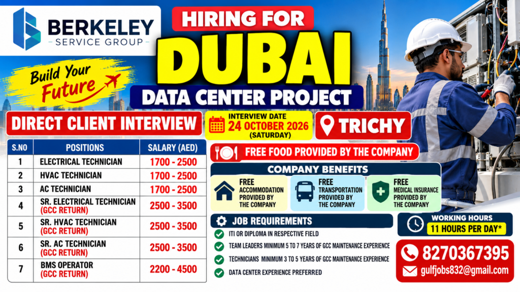Dubai Berkeley Service Group Recruitment 2026 – Direct Client Interview in Trichy