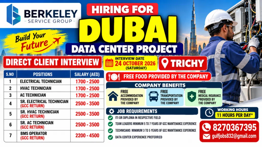 Dubai Berkeley Service Group Recruitment 2026 – Direct Client Interview in Trichy