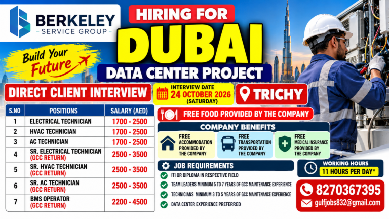Dubai Berkeley Service Group Recruitment 2026 – Direct Client Interview in Trichy