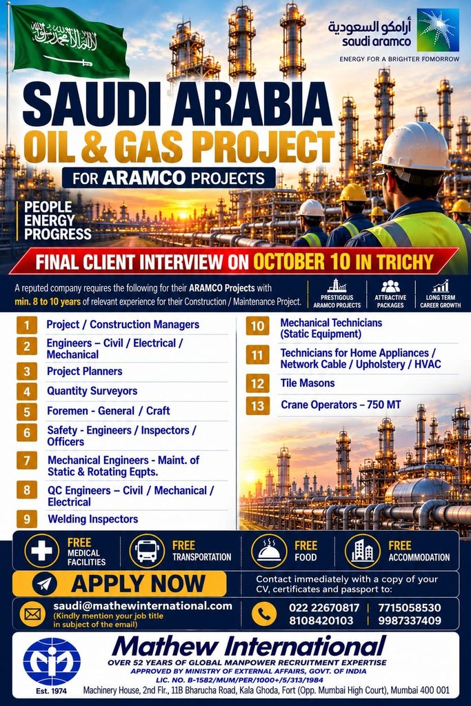 Saudi Arabia Aramco Project Recruitment 2026